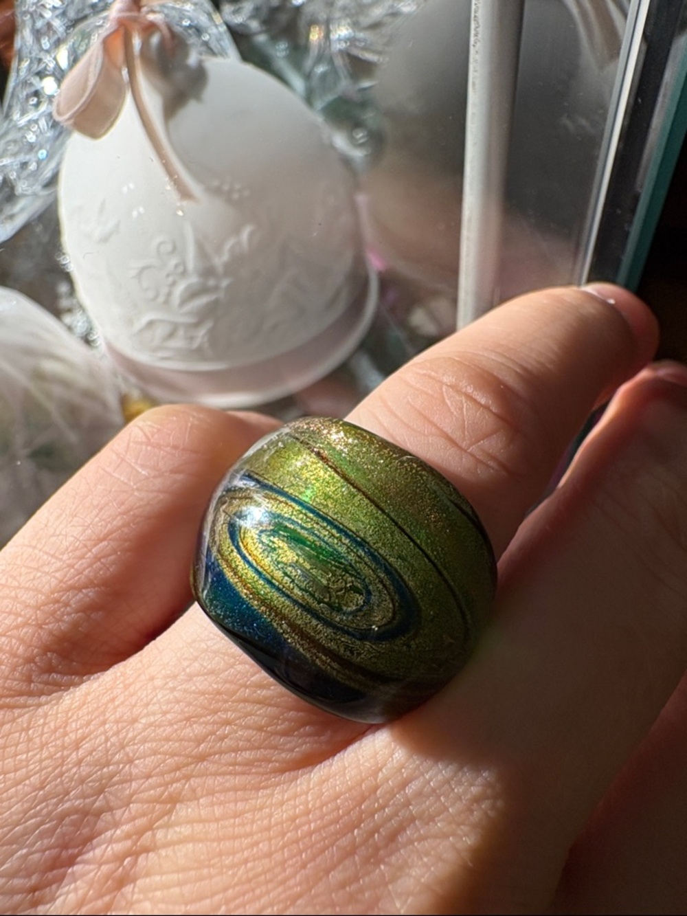 3/40.00$ Iridescent Green-Blue Murano Glass Statement Ring